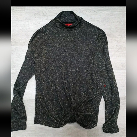 Jennifer Lopez Tops - Jennifer Lopez Black Metallic Mock Neck Long Sleeve Top Blouse Party Size M